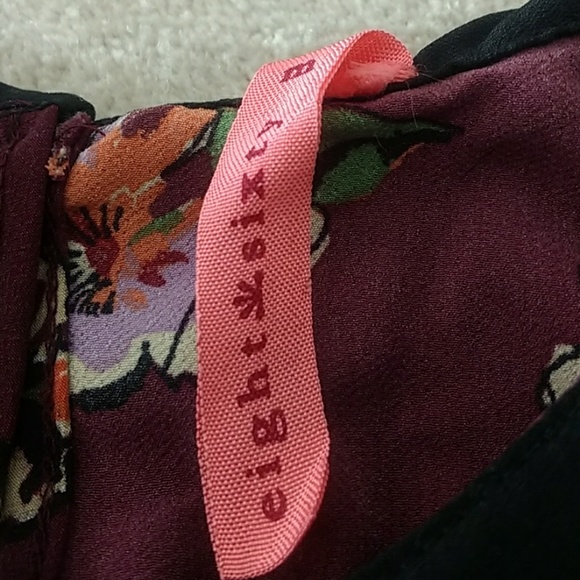 EUC Eight Sixty Floral Peplum Burgundy Collar Top - Picture 2 of 7